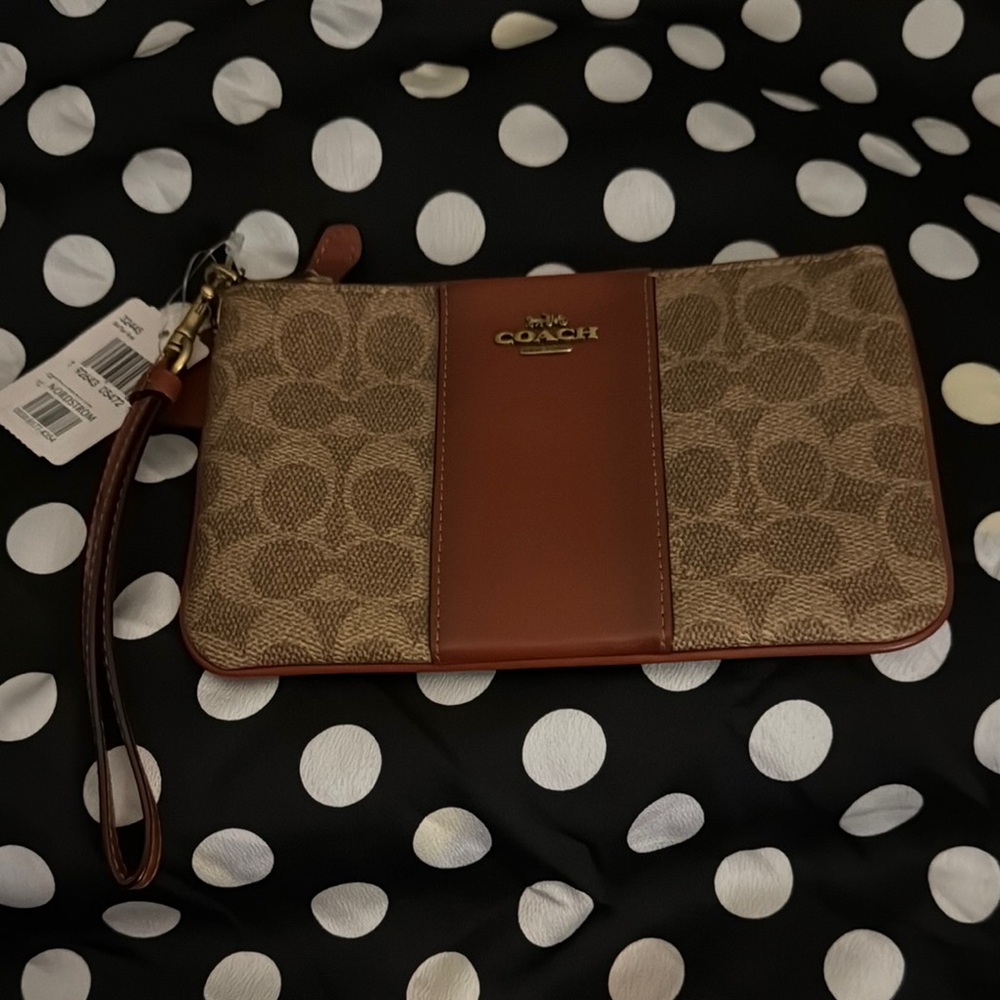 Coach Brown and Tan Wristlet NWT